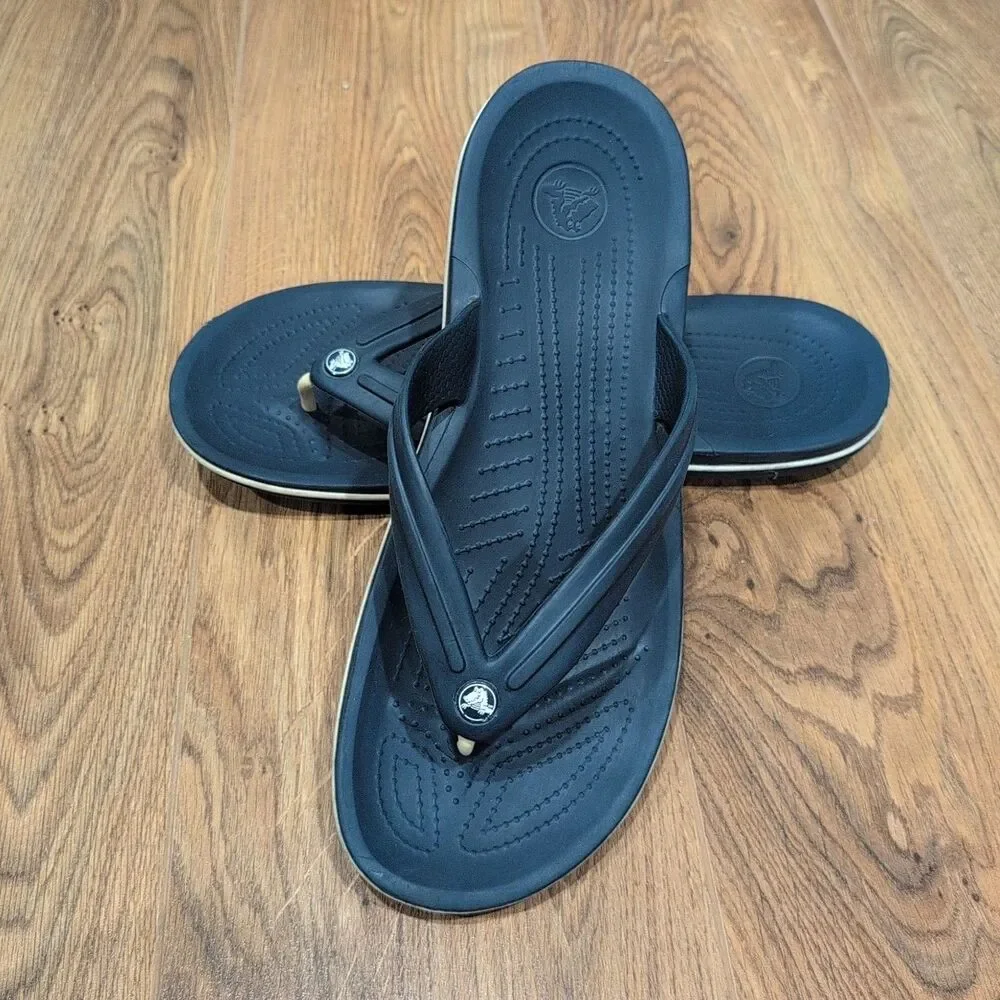 CROCS Crocband Flip Navy Blue Thong Flip Flops with Logo Size 12 Mens